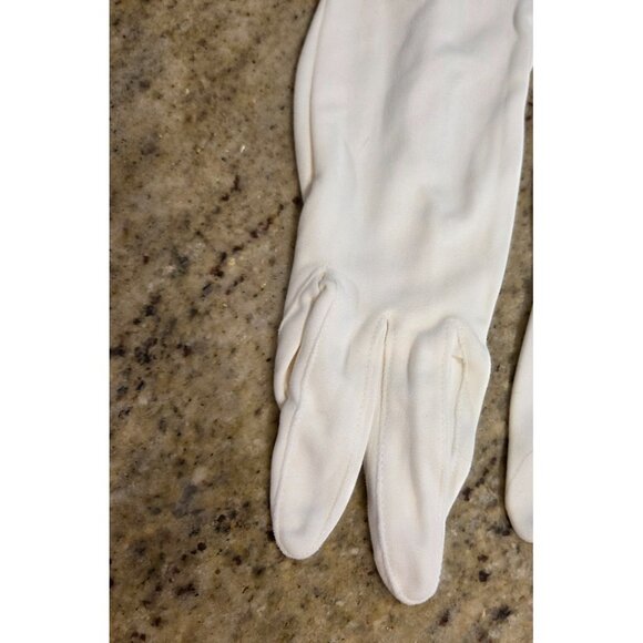 Vintage Womens Size M white Nylon Formal 22" Long Opera Gloves *missing buttons* - Picture 3 of 16